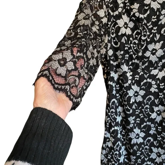 Pennington’s Cocktail Lace Floral Silver/White/Black Stretchy Dress-Size 1X - Picture 9 of 14